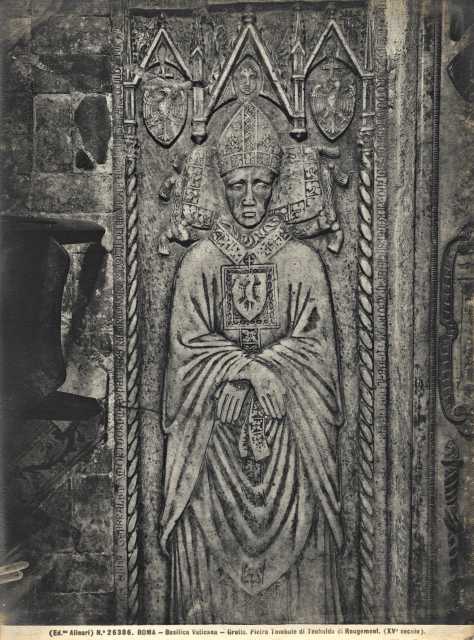 Alinari, Fratelli — Roma - Basilica Vaticana - Grotte. Pietra Tombale di Teobaldo di Rougemont. (XV°secolo) — particolare
